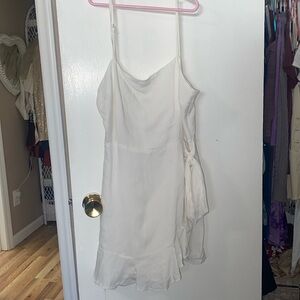 white mini dress with side tie
